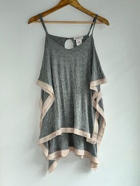 LaRok Grey Knit Cold-Shoulder Long Camisole with Blush Trim